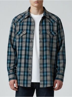 Pendleton Cotton Plaid Frontier Button-down Shirt - Marine Blue / Black | Size L